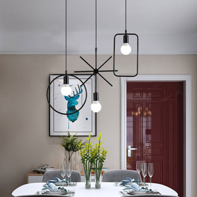 Metal Vintage Dining Room Pendant Light In Black - Multi Hanging Ceiling With Exposed Bulb