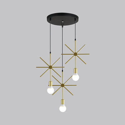 Sputnik Iron Industrial Pendant Lighting With 3 Lights - Gold Finish For Coffee Shops