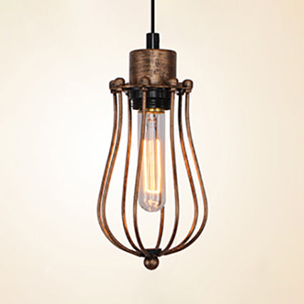 Metallic Loft Style Farmhouse Pendant Light with Bulb Cage Shade in Bronze