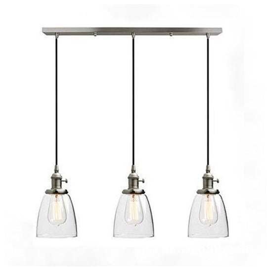 Industrial Chrome Pendant Light with 3 Clear Glass Lights - Modern Dining Room Hanging Lamp