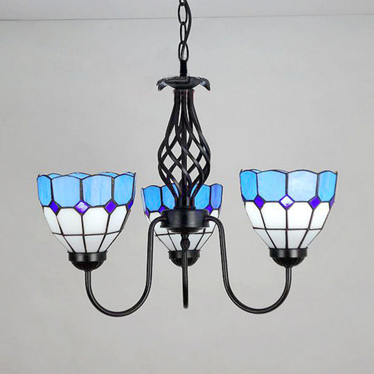 Nautical Gooseneck Pendant Light - Blue Glass 3-Light Chandelier for Foyer Ceiling