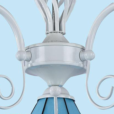 Traditional Blue Glass Cone Chandelier with 3 Lights for Dining Room