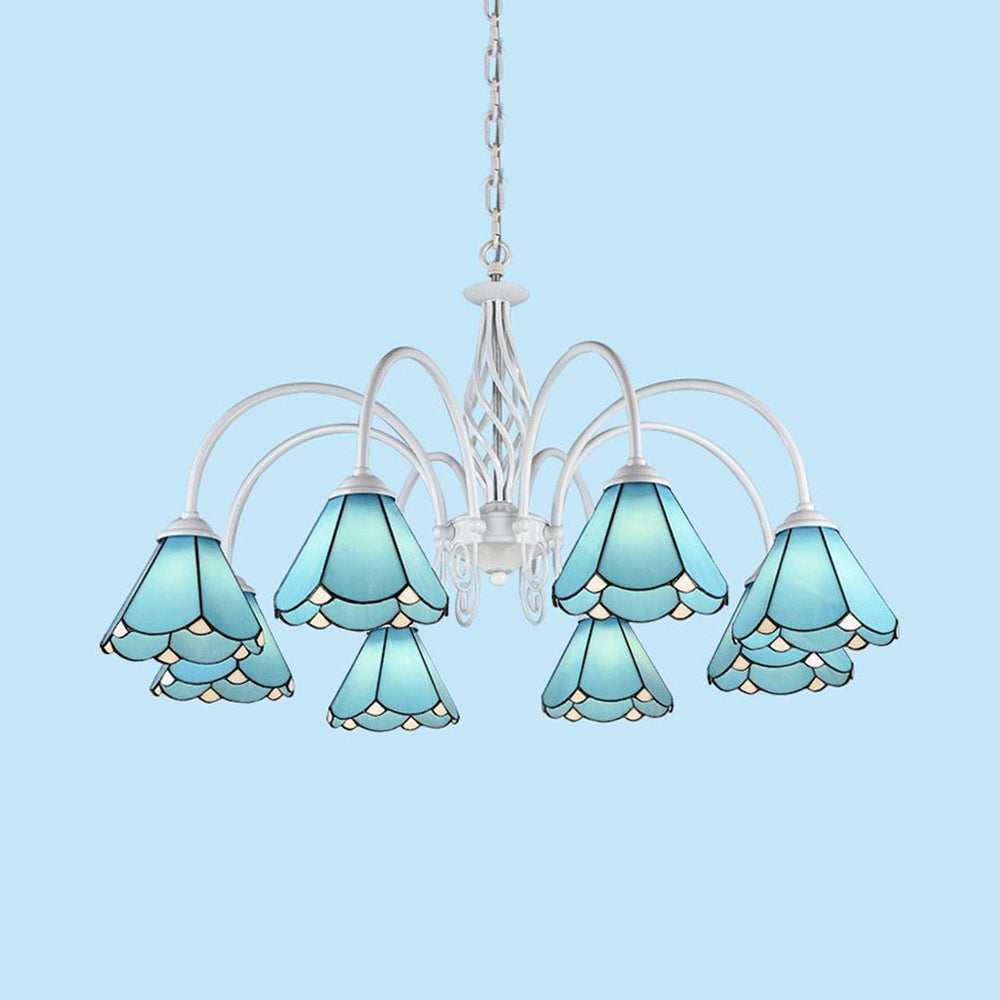 Tiffany Blue Conical Shade Ceiling Chandelier with Adjustable Chain for Hallway