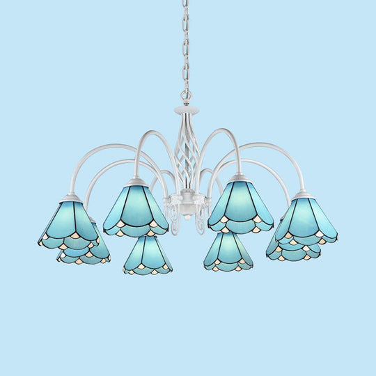 Tiffany Blue Ceiling Chandelier With Adjustable Chain - Elegant Glass Pendant Light For Hallway