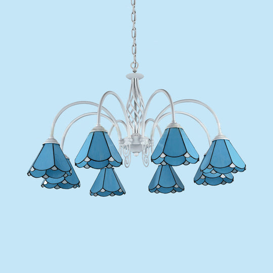 Tiffany Blue Conical Shade Ceiling Chandelier with Adjustable Chain for Hallway