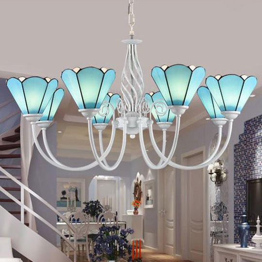 Tiffany Blue Conical Shade Ceiling Chandelier with Adjustable Chain for Hallway