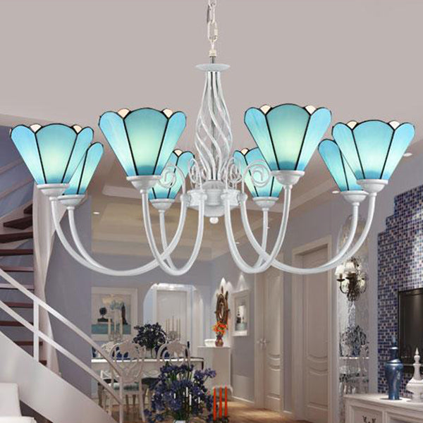 Tiffany Blue Ceiling Chandelier With Adjustable Chain - Elegant Glass Pendant Light For Hallway