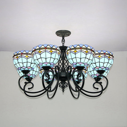 Blue Stained Glass Baroque Pendant Light for Hotel Ceilings