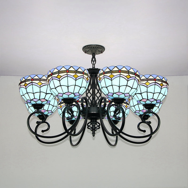 Blue Baroque Stained Glass Pendant Light For Hotel Ceiling - Indoor Chandelier