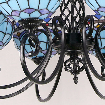 Blue Baroque Stained Glass Pendant Light For Hotel Ceiling - Indoor Chandelier