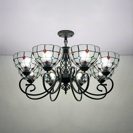 Tiffany Style Bowl Chandelier With Clear Glass Dimples - Multi Light Ceiling Hanging Fixture