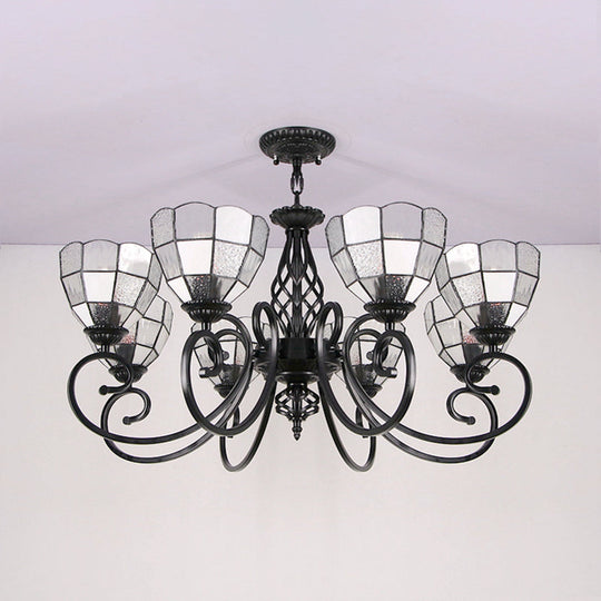 Modern 8-Light Bowl Chandelier with Black Tiffany Curved Arm - White Pendant Light for Hall