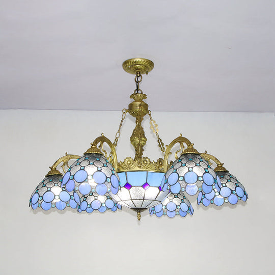 Blue Stained Glass Dome Pendant Light with Mediterranean Charm