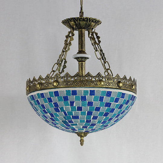 Antique Brass Stained Glass Pendant Lamp for Library with Modern Mosaic Design