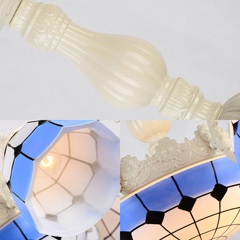 Blue Stained Glass Semi Globe Ceiling Chandelier: Multi Light Indoor Lighting Fixture for Bedrooms