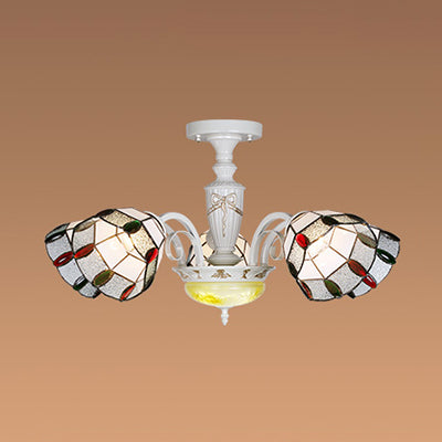 White Semi Globe Ceiling Chandelier with Colorful Bead Accent - 5-Light Traditional Pendant Light for Bedroom