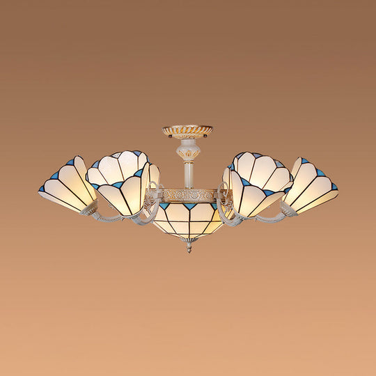 Classic Hanging Cone Ceiling Light with White Glass Shade - Multi Light Chandelier