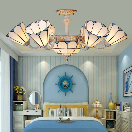 Classic Hanging Cone Ceiling Light with White Glass Shade - Multi Light Chandelier