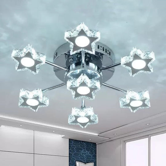 Starry 7-Head Ceiling Light: Modern Metal Semi-Flush Mount in Chrome for Kids' Bedrooms