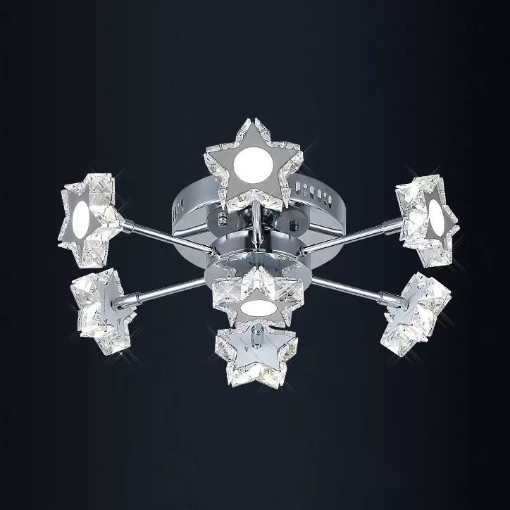 Starry 7-Head Ceiling Light: Modern Metal Semi-Flush Mount in Chrome for Kids' Bedrooms