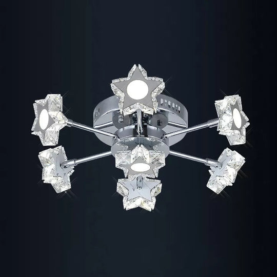 Starry 7-Head Ceiling Light: Modern Metal Semi-Flush Mount in Chrome for Kids' Bedrooms