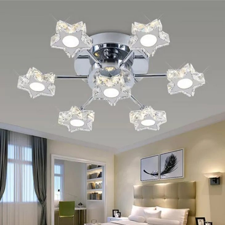 Starry 7-Head Ceiling Light: Modern Metal Semi-Flush Mount in Chrome for Kids' Bedrooms