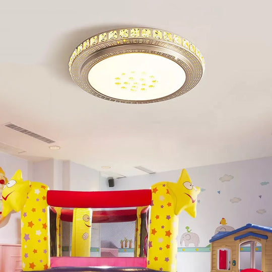 Gold Round LED Flush Mount Ceiling Light with Crystal Decor for Kindergarten