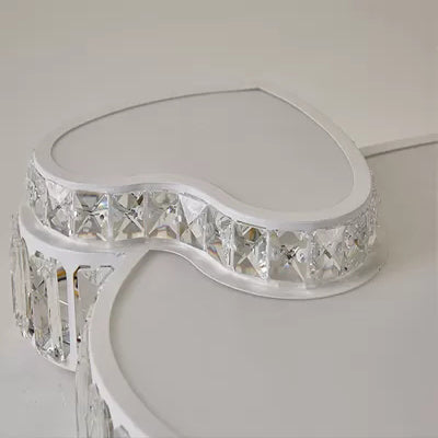 Modern White Double Heart Led Flushmount Light With Clear Crystal Deco Stylish Acrylic Ceiling For