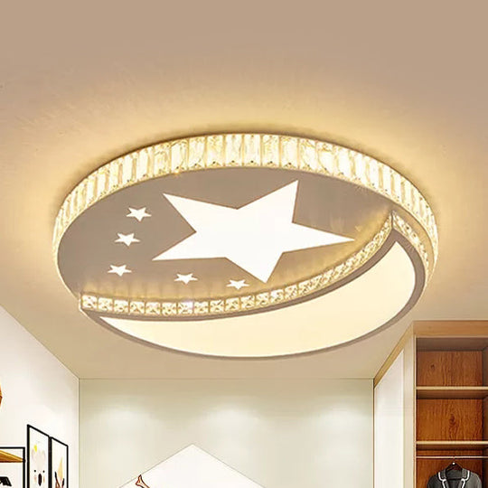 White Star and Moon Ceiling Light – Crystal Accent, Acrylic LED Lamp for Study Room