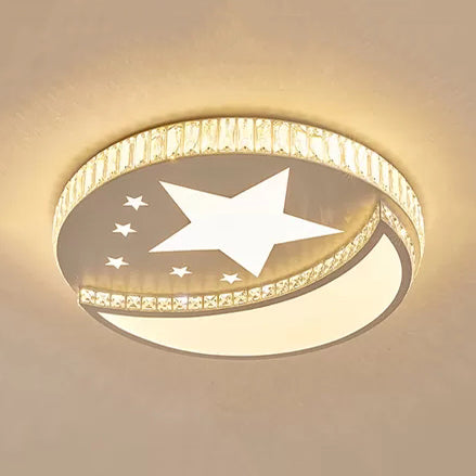 White Star and Moon Ceiling Light – Crystal Accent, Acrylic LED Lamp for Study Room