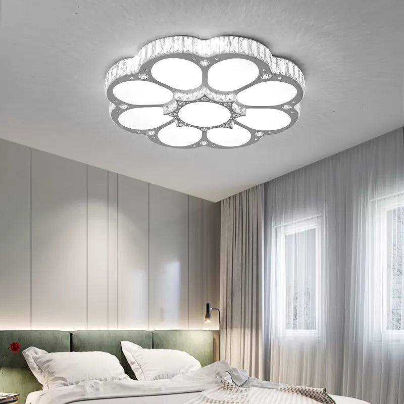 Kid's Crystal Acrylic LED Ceiling Lamp - White Circular Petal Design for Dining Room