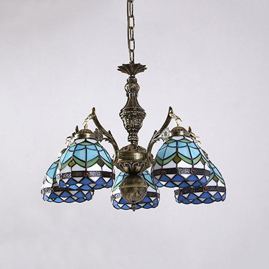 Baroque Dome 5-Light Stained Glass Chandelier In Blue Perfect For Living Room