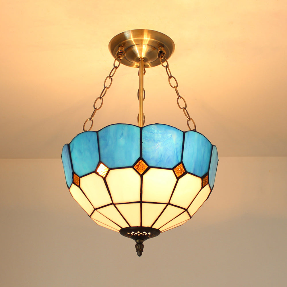 Mediterranean Blue Glass Indoor Chandelier - 12 Inch Width - Perfect for Foyer