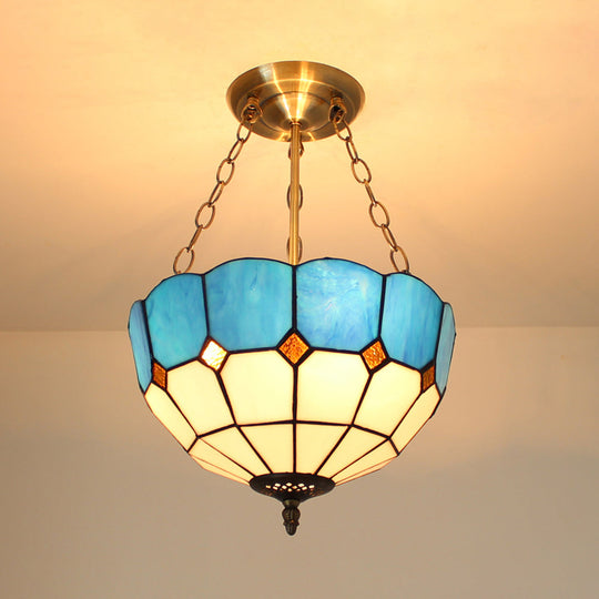 Mediterranean Blue Glass Indoor Chandelier - 12 Inch Width Perfect For Foyer