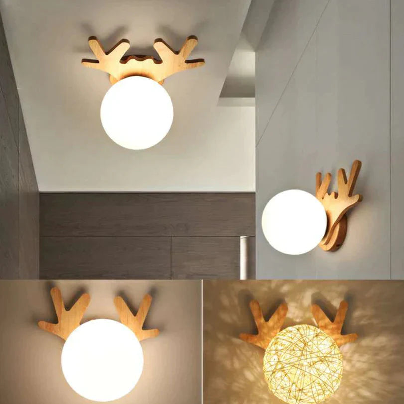 Nordic Creative Wood Antlers Ceiling Lamp