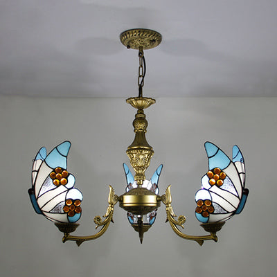 Stained Glass Butterfly Ceiling Chandelier - Loft Style Hanging Light With Adjustable Chain