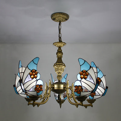 Modern Loft Style Adjustable Chain Stained Glass Butterfly Ceiling Light in Multicolor