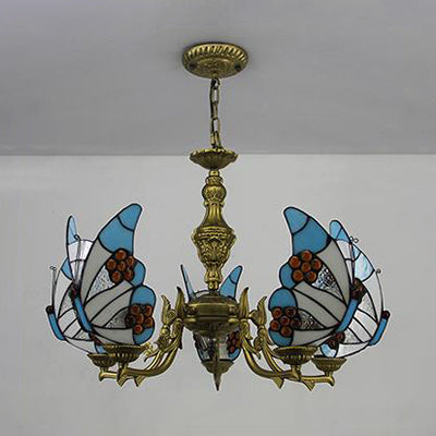 Modern Loft Style Butterfly Ceiling Light Fixture - Adjustable Chain Stained Glass Foyer Pendant