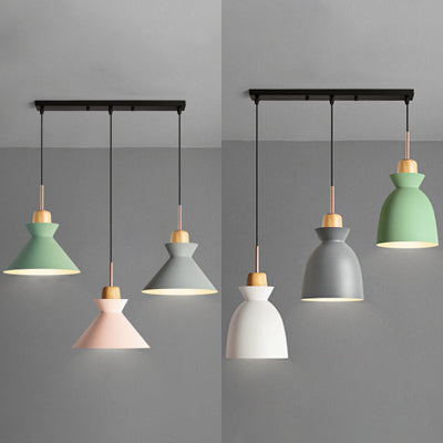 Aluminum Nordic-Style Hanging Ceiling Light With Dome/Cone Shade - 3 Multi-Colored Lights For Living