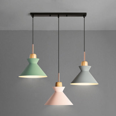 Aluminum Nordic-Style Hanging Ceiling Light With Dome/Cone Shade - 3 Multi-Colored Lights For Living