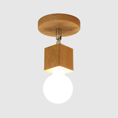 Rotatable Lodge Style Ceiling Lamp with Bare Bulb - Wood Semi Flush Light