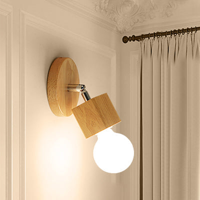 Rotatable Lodge Style Ceiling Lamp with Bare Bulb - Wood Semi Flush Light