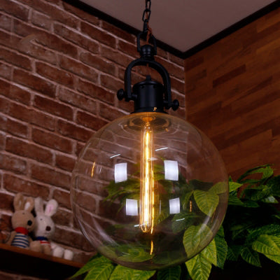 Modern Black Orb Hanging Pendant Light with Clear Glass - Ideal for Dining Rooms