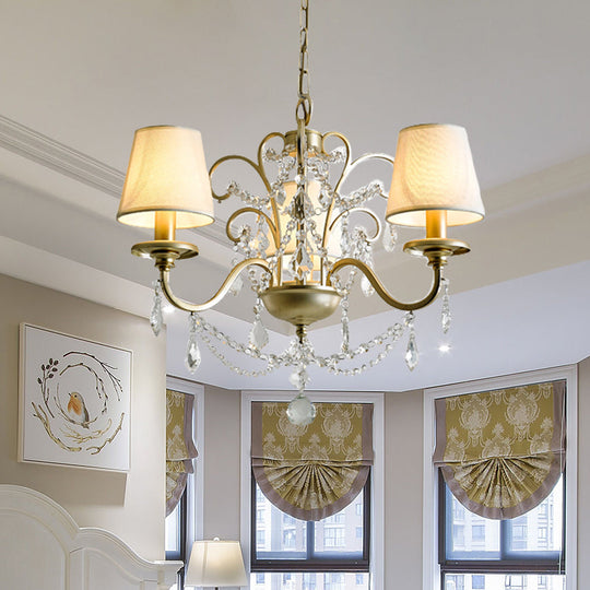 Gold Swag Suspension Light With Crystal Strand Chandelier Pendant Lamp - Countryside Elegance