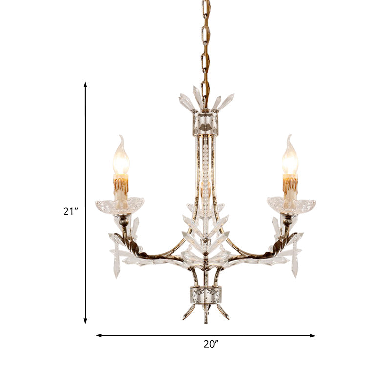 Ice Crystal 3-Head Candelabra Pendant Chandelier With Antiqued Rust Finish