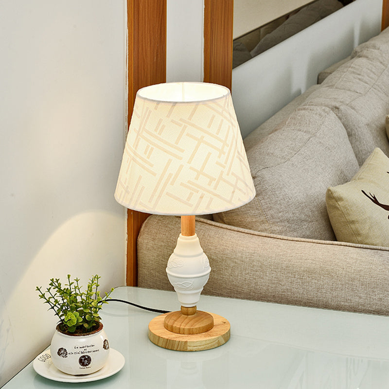 White Table Lamp With Modern Barrel Fabric Shade For Living Rooms