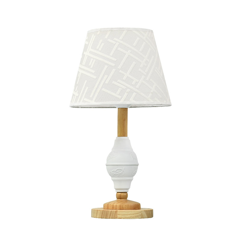 White Table Lamp With Modern Barrel Fabric Shade For Living Rooms