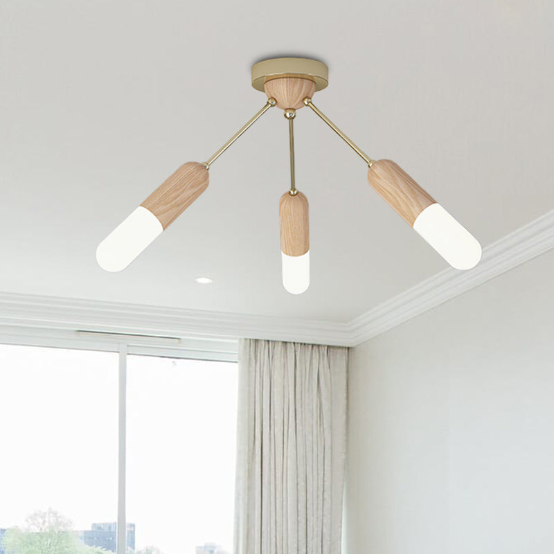 Modern Wood LED Flush Mount Ceiling Light with 3 Beige Lights