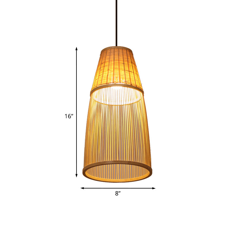 Asian Style Cone Down Light Pendant Lamp For Tea Room - Beige Bamboo Rattan