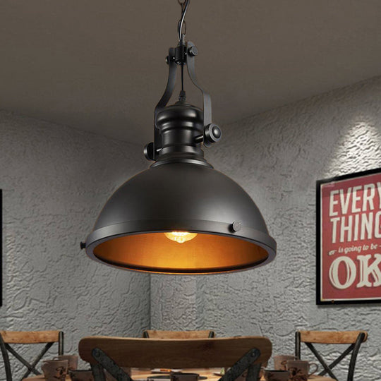 Industrial Style Metallic Pendant Light with Dome Shade - 1 Light Ceiling Fixture for Dining Room Hanging